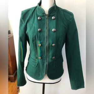LOFT Green Military Style Jacket with Silver Buttons and Zipper